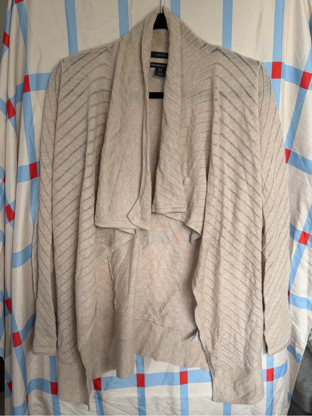 Tahari Cream Open-Front Draped Cardigan